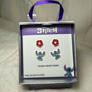 Disney Stitch Silver and Red Earrings Set